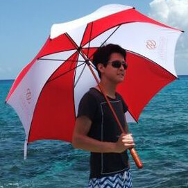 Me holding a big umbrella